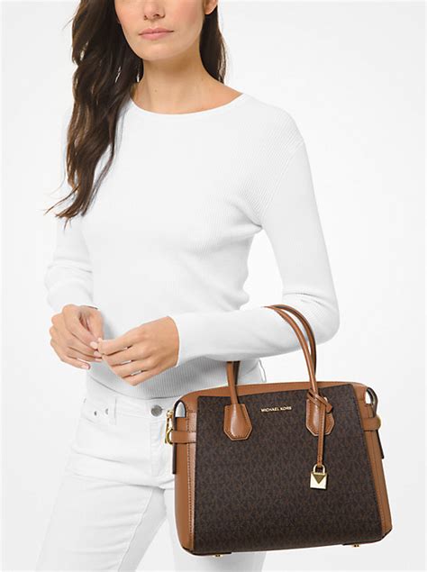 michael kors mercer medium logo belted satchel|michael kors emilia medium satchel.